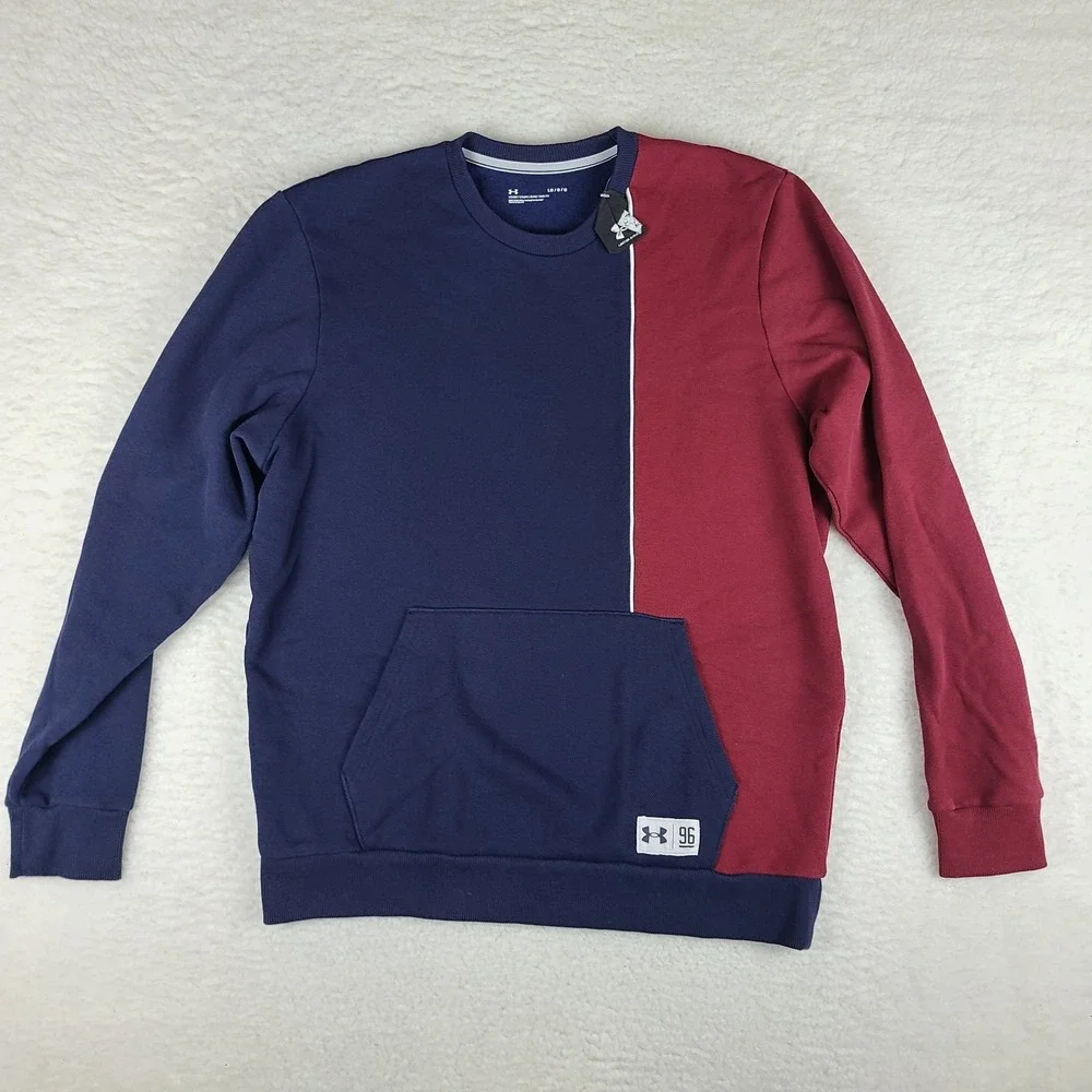 Under Armour Sweater Mens Large Blue Navy Red Crewneck Sweatshirt